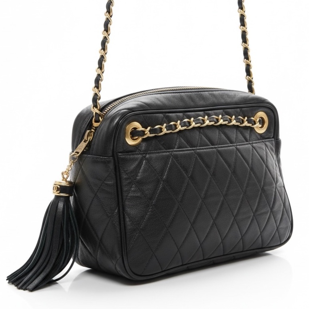 SISO Italy Vintage Quilted Lambskin Purse / Black Leather Crossbody Camera Bag 👜